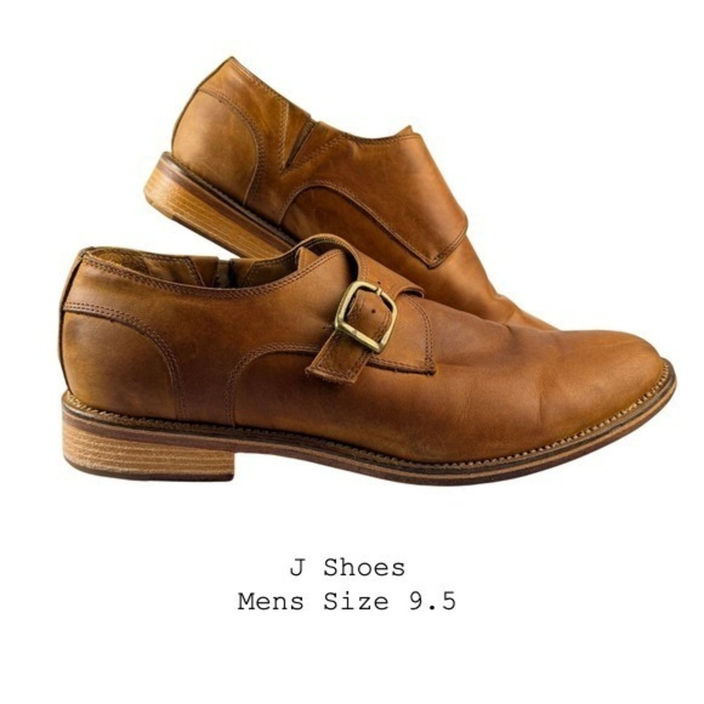 J Shoes‎ Templar Tan Leather Single Monk Strap Dress Shoes Mens 9.5 EU 42.5